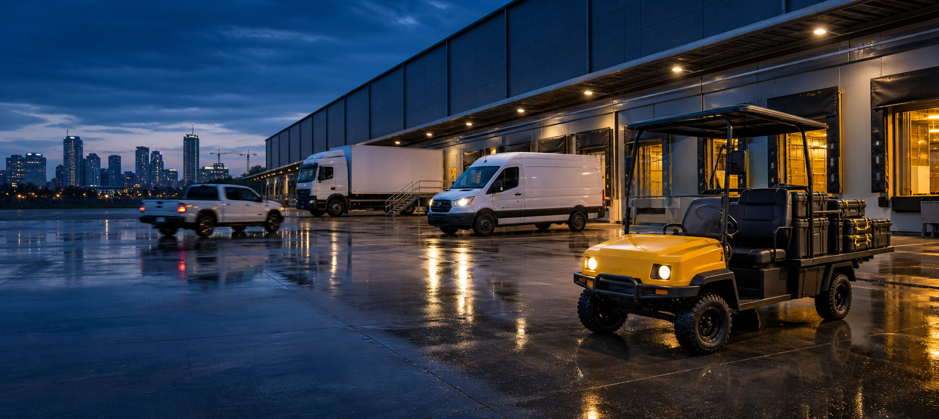 Utility vehicles outside a distribution facility